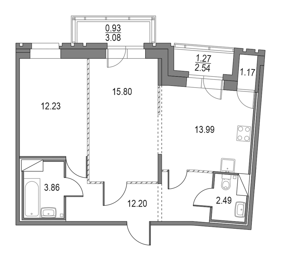 2-комнатная квартира 60.57 м², 12/25 эт., ЖК «Приморский квартал»
